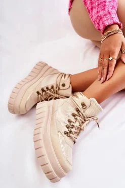 Damskie Boto Modne Damskie Botki Na Platformie Beżowe Magnific