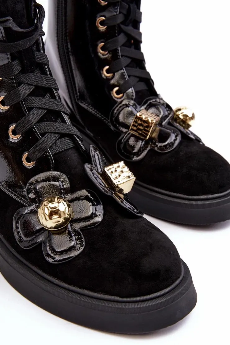 New Damskie buty S.Barski Modne Damskie Botki Na Suwak Z Ozdobami D&A MR870-76 Czarne Czarny