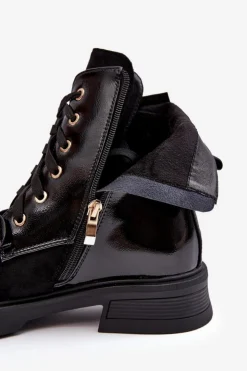 New Damskie buty S.Barski Modne Damskie Botki Na Suwak Z Ozdobami D&A MR870-76 Czarne Czarny