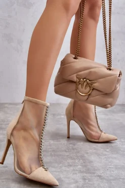 Boto Czarne Botki|Botki Na Obcasie*Modne Damskie Botki Na Szpilce Z Siateczką Beżowe Rummi