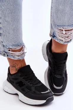 Boto Sneakersy Damskie*Modne Damskie Buty Sportowe Z Siateczką Czarne Venice Czarny