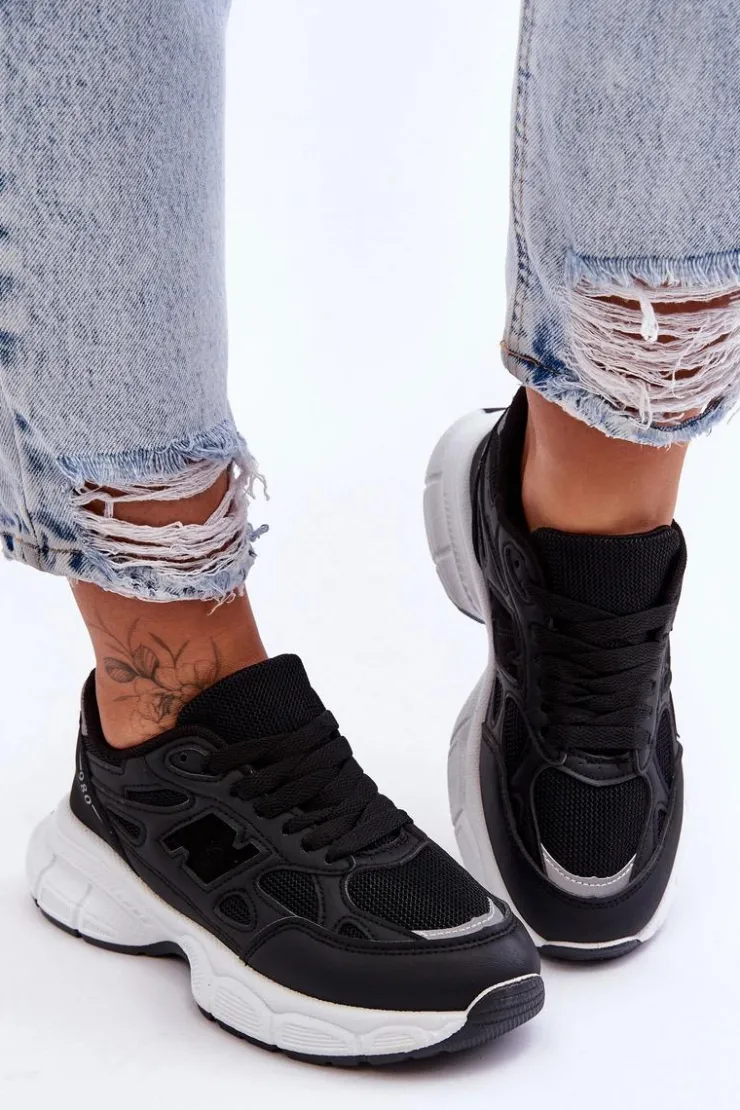 Boto Sneakersy Damskie*Modne Damskie Buty Sportowe Z Siateczką Czarne Venice Czarny