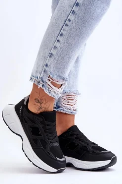 Boto Sneakersy Damskie*Modne Damskie Buty Sportowe Z Siateczką Czarne Venice Czarny