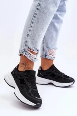 Boto Sneakersy Damskie*Modne Damskie Buty Sportowe Z Siateczką Czarne Venice Czarny