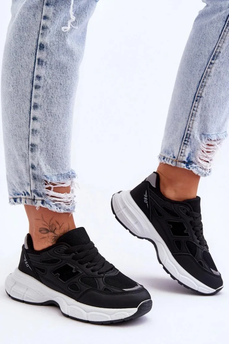 Boto Sneakersy Damskie*Modne Damskie Buty Sportowe Z Siateczką Czarne Venice Czarny