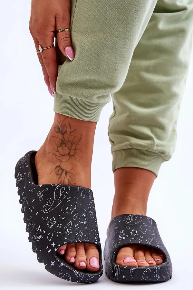 Sale Boto Modne Damskie Klapki Na Masywnej Platformie Czarne Lorette