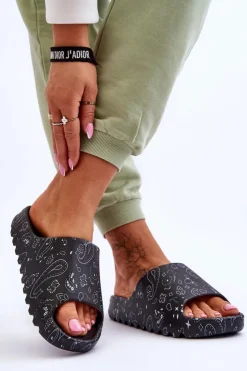 Sale Boto Modne Damskie Klapki Na Masywnej Platformie Czarne Lorette