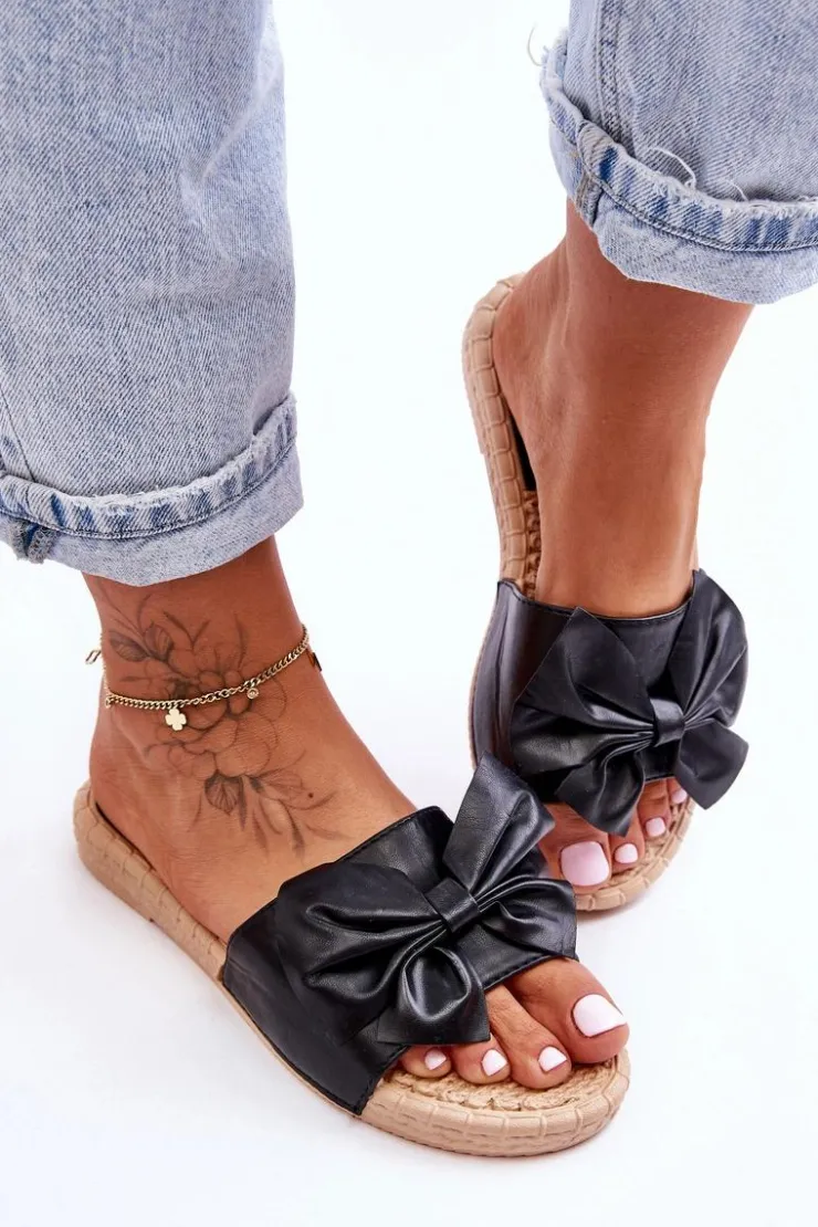 Boto Klapki Damskie Klasyczne*Modne Damskie Klapki Z Kokardą Czarne Estera