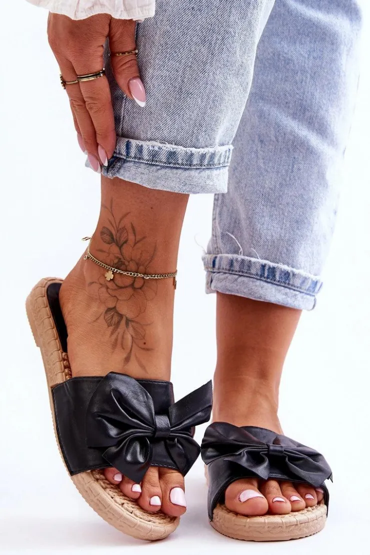 Boto Klapki Damskie Klasyczne*Modne Damskie Klapki Z Kokardą Czarne Estera