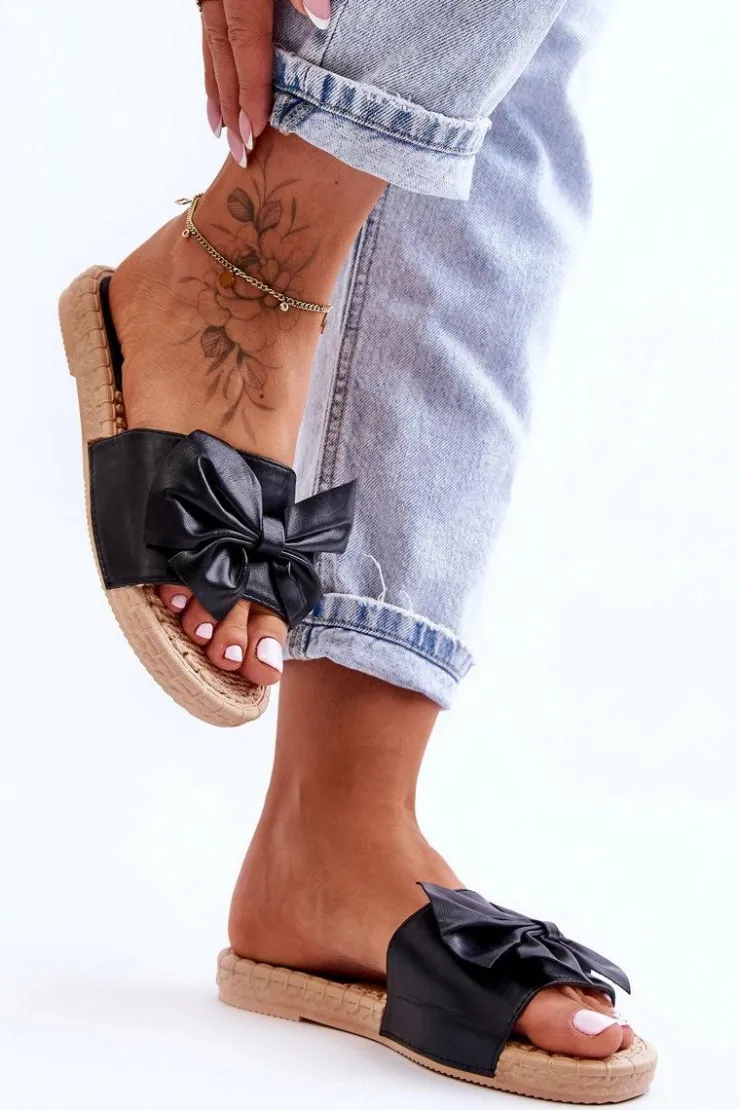 Boto Klapki Damskie Klasyczne*Modne Damskie Klapki Z Kokardą Czarne Estera