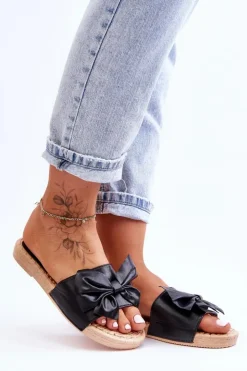 Boto Klapki Damskie Klasyczne*Modne Damskie Klapki Z Kokardą Czarne Estera
