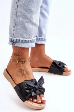 Boto Klapki Damskie Klasyczne*Modne Damskie Klapki Z Kokardą Czarne Estera