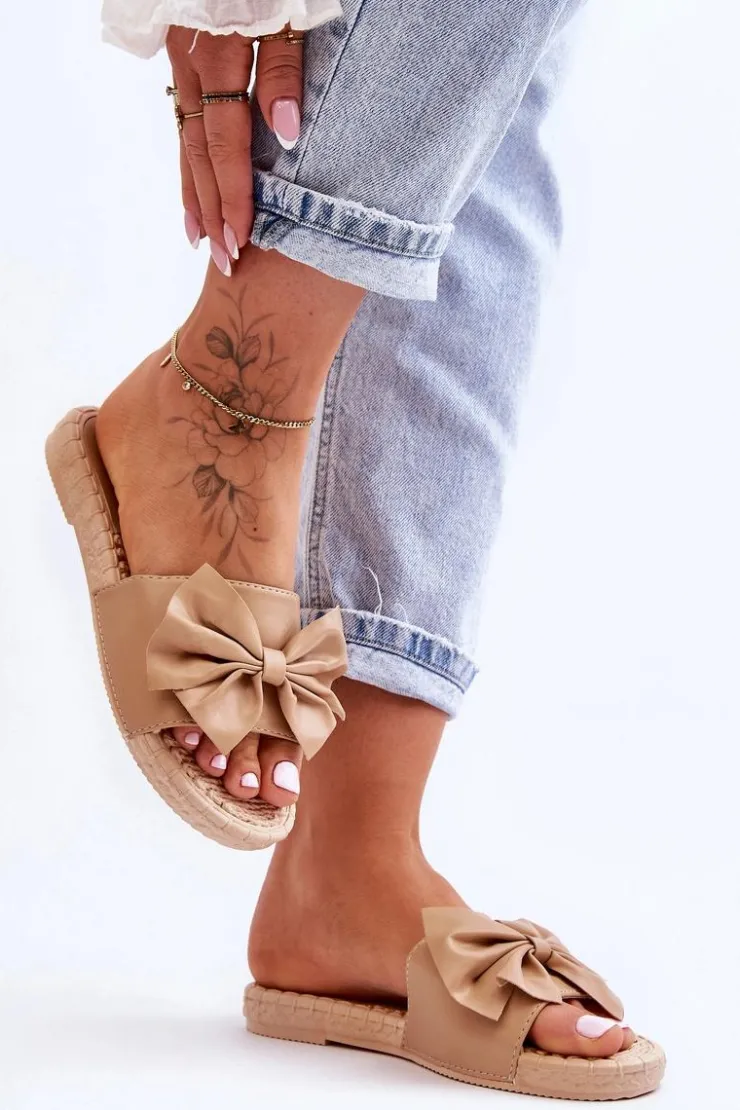 Boto Modne Damskie Klapki Z Kokardą Beżowe Estera