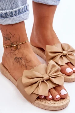 Boto Modne Damskie Klapki Z Kokardą Beżowe Estera