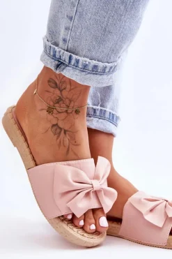 Boto Klapki Damskie Klasyczne*Modne Damskie Klapki Z Kokardą Różowe Estera