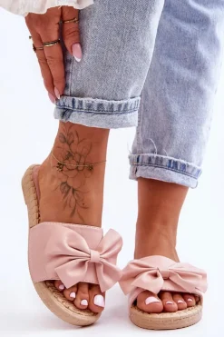 Boto Klapki Damskie Klasyczne*Modne Damskie Klapki Z Kokardą Różowe Estera