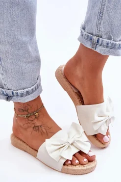 Damskie Boto Modne Damskie Klapki Z Kokardą Białe Estera