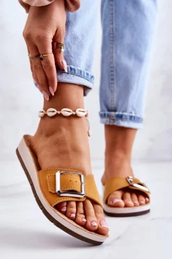 INBLU Modne Damskie Klapki Ze Sprzączką CP000031 Żółte