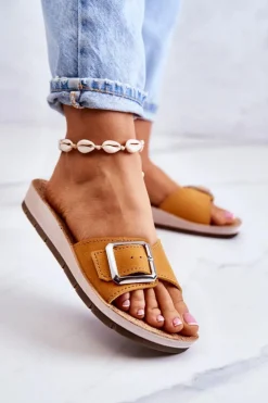 INBLU Modne Damskie Klapki Ze Sprzączką CP000031 Żółte