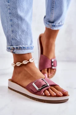 INBLU Modne Damskie Klapki Ze Sprzączką CP000031 Różowe