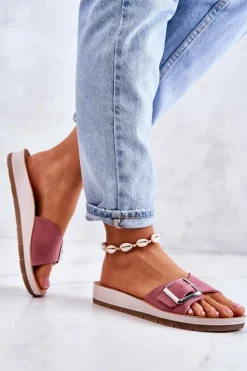 INBLU Modne Damskie Klapki Ze Sprzączką CP000031 Różowe