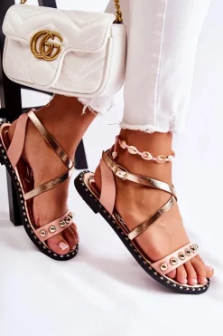 Damskie Boto Modne Damskie Sandały Z Dżetami Różowe Camalisa