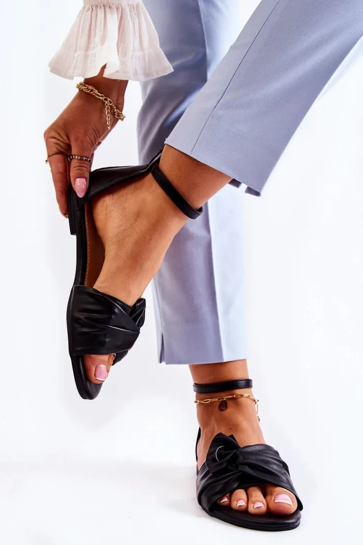 Damskie Evento Modne Damskie Skórzane Sandały Czarne Astana