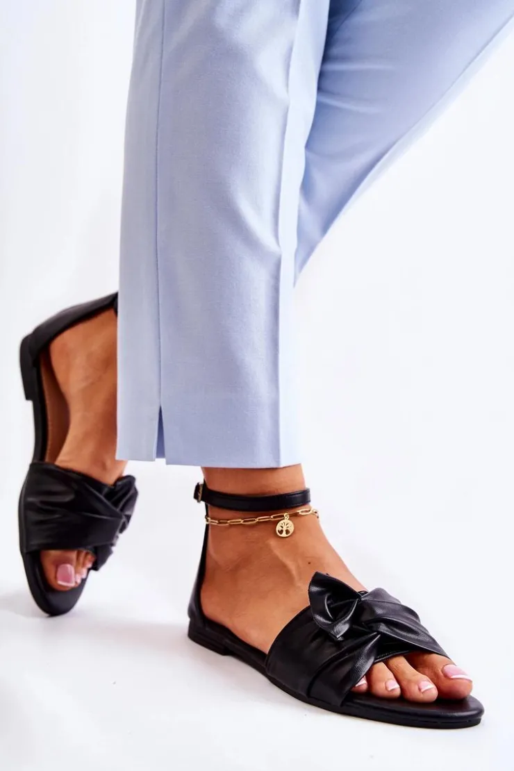 Damskie Evento Modne Damskie Skórzane Sandały Czarne Astana