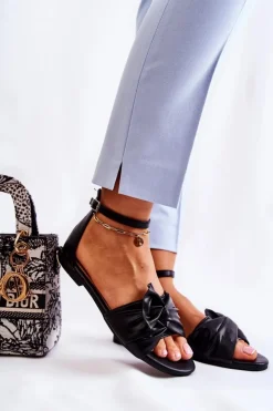 Damskie Evento Modne Damskie Skórzane Sandały Czarne Astana