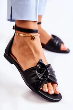 Damskie Evento Modne Damskie Skórzane Sandały Czarne Astana