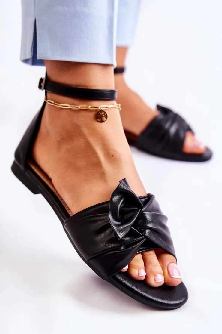 Damskie Evento Modne Damskie Skórzane Sandały Czarne Astana