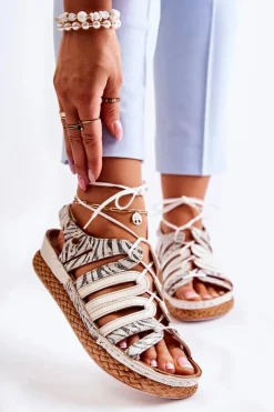 New Maciejka Modne Damskie Skórzane Sandały 05552-04 Beżowo-Czarne