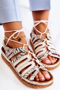 New Maciejka Modne Damskie Skórzane Sandały 05552-04 Beżowo-Czarne