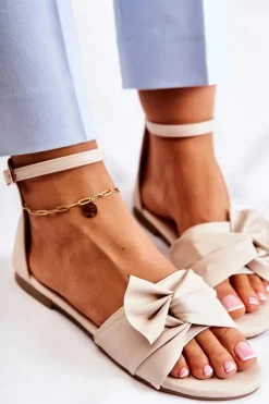 Best Evento Modne Damskie Skórzane Sandały Beżowe Astana