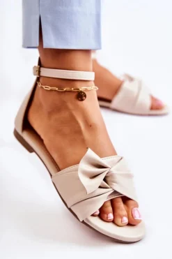 Best Evento Modne Damskie Skórzane Sandały Beżowe Astana