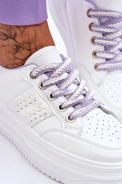 New Boto Modne Damskie Sneakersy Na Platformie Biało-Fioletowe Claribel