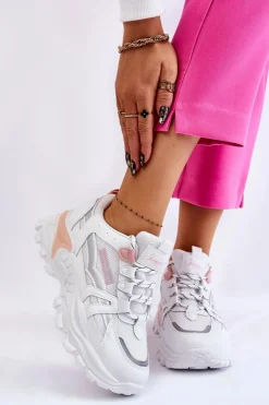 Damskie Boto Modne Damskie Sneakersy Na Platformie Biało-Różowe Biko