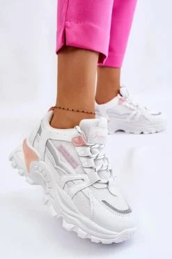 Damskie Boto Modne Damskie Sneakersy Na Platformie Biało-Różowe Biko