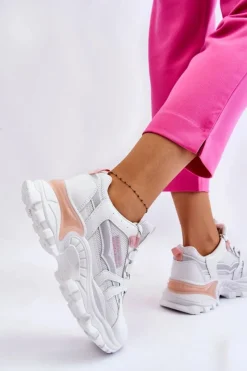 Damskie Boto Modne Damskie Sneakersy Na Platformie Biało-Różowe Biko