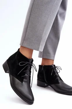 New Boto Modne Damskie Sznurowane Botki Czarne Kefora