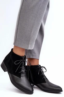 New Boto Modne Damskie Sznurowane Botki Czarne Kefora