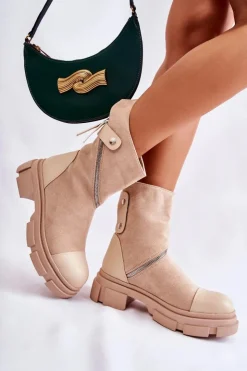 Damskie Boto Modne Damskie Zamszowe Botki Na Suwak Beżowe Kandell