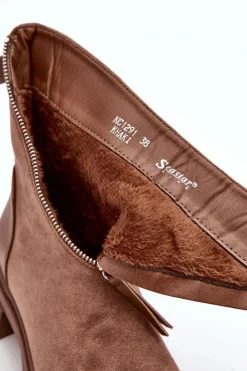 Online Boto Modne Damskie Zamszowe Botki Na Suwak Ciemnobeżowe Kandell Beżowy