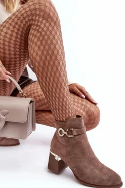 Boto Modne Damskie Zamszowe Botki Brązowe Nola