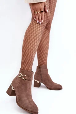 Boto Modne Damskie Zamszowe Botki Brązowe Nola