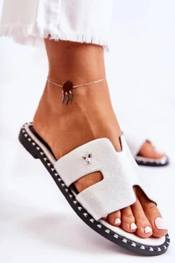 Damskie Buty damskie Vinceza Modne Klapki Damskie Z Emblematem Srebrne Miquel