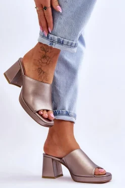 Damskie Buty Sergio Leone Modne Klapki Na Obcasie Sergio Leone KL322 Ciemnosrebrne