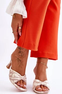 Boto Klapki Na Obcasie|Klapki Damskie Klasyczne*Modne Klapki Na Obcasie W Print Beżowe Floria