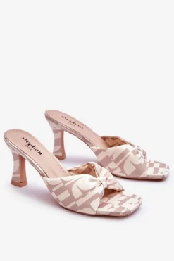 Boto Klapki Na Obcasie|Klapki Damskie Klasyczne*Modne Klapki Na Obcasie W Print Beżowe Floria