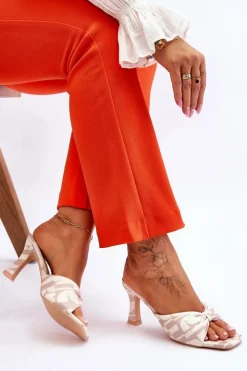 Boto Klapki Na Obcasie|Klapki Damskie Klasyczne*Modne Klapki Na Obcasie W Print Beżowe Floria